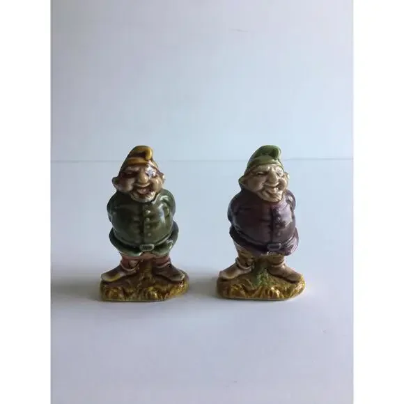 Pair of 1970s Vintage Gnome Figurines - Green and Purple Shirts